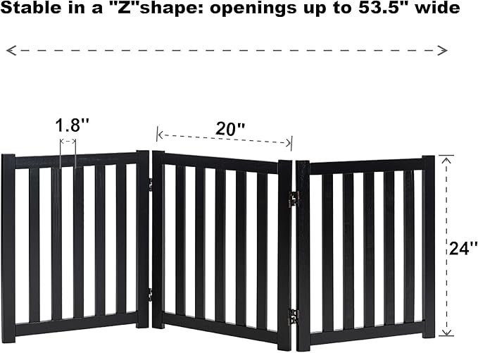 LZRS 3-Panel Wooden Free Standing Foldable Dog Gate Indoor – 24" High, - Image 3