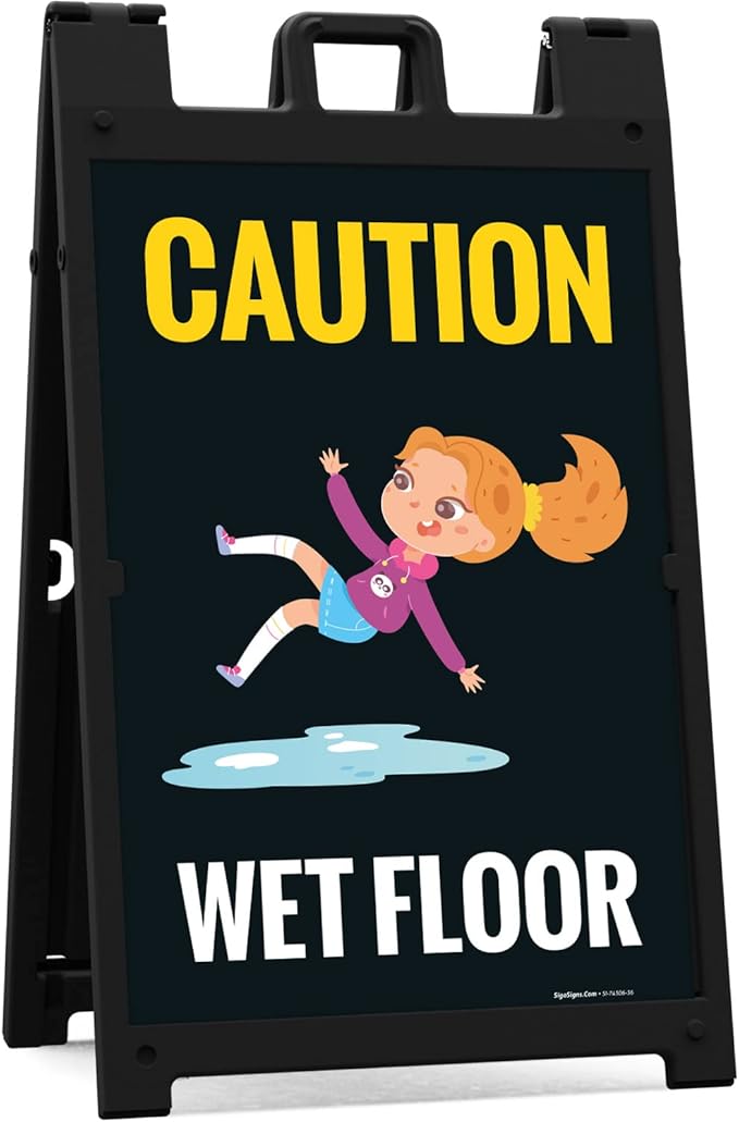 Caution Wet Floor with Graphic Sidewalk Sign Kit, 24x36 Inches, with A Frame by SigoSigns