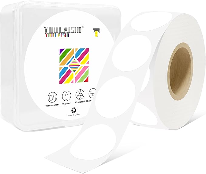 1 Inch Circle Dot Stickers 1000 PCS White Color Coding Thermal Labels Dots by YOULAISHI