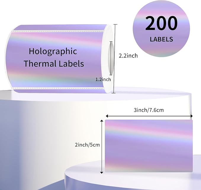 3x2 Inch Holographic Thermal Labels, Rainbow Glitter Thermal Stickers - Image 2