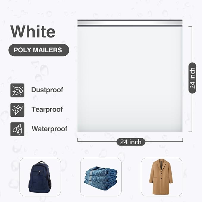 UCGOU Poly Mailers 24x24 Inch White 100 Pack Extra Large Shipping Bags Strong - Image 2
