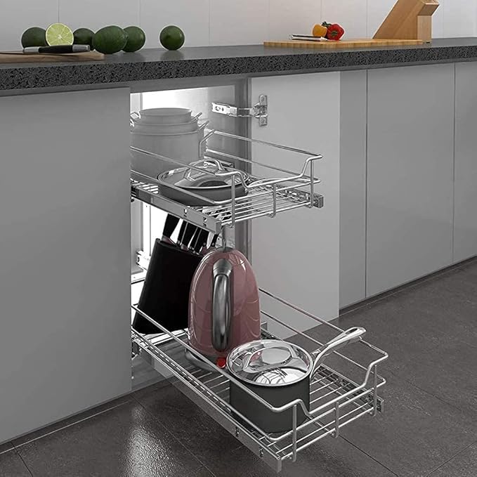 2 Tier Pull Out Cabinet Organizer 18" W X 22" D, Slide Out Drawers - Image 8