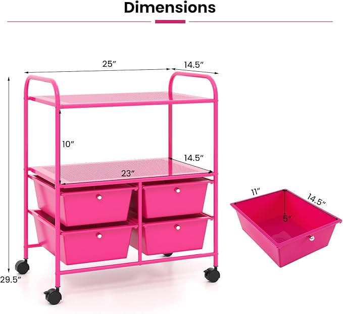 Giantex Rolling Storage Cart w/ 4 Drawers 2 Shelves Metal Rack Shelf Home - Image 5