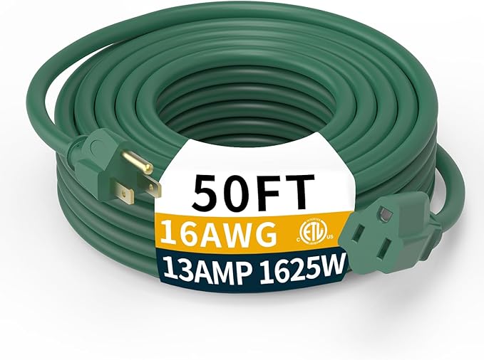 50FT 16/3 Gauge Green Outdoor Extension Cord Waterproof Heavy Duty, 3 Prong by primoWire