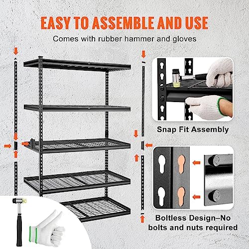 VEVOR Storage Shelving Unit, 5-Tier Adjustable, 2000 lbs Capacity, Heavy Duty Garage Shelves Metal Organizer Wire Rack, Black, 48" L x 24" W x 72" H for Kitchen Pantry Basement Bathroom Laundry Closet - Image 3
