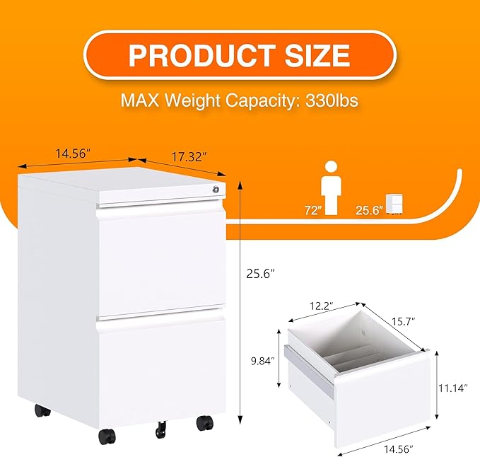 Aobabo 2 Drawer File Cabinet, Metal Filing Cabinet - Image 3