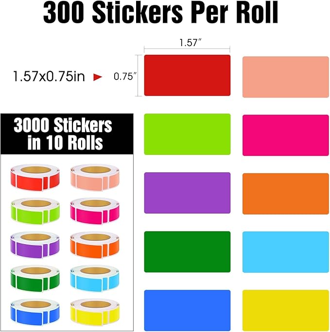 3000 PCS 10 Rolls Rectangular Color Coding Stickers 1.57 x 0.75 Inch - Image 2