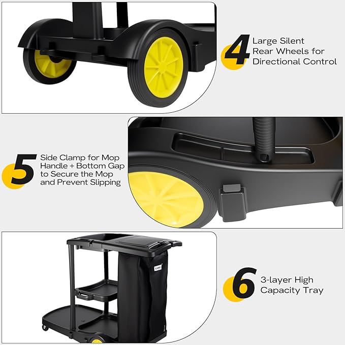 ALANNG Cleaning Cart for Housekeeping & Commercial Use, Janitorial Service Cart - Image 6