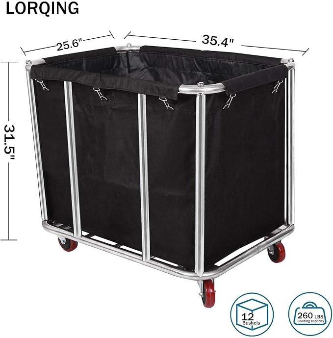 12 Bushels Laundry Cart Commercial/Home, Heavy Duty Large Stainless Steel - Image 2