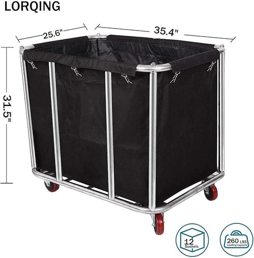12 Bushels Laundry Cart Commercial/Home, Heavy Duty Large Stainless Steel - Image 2