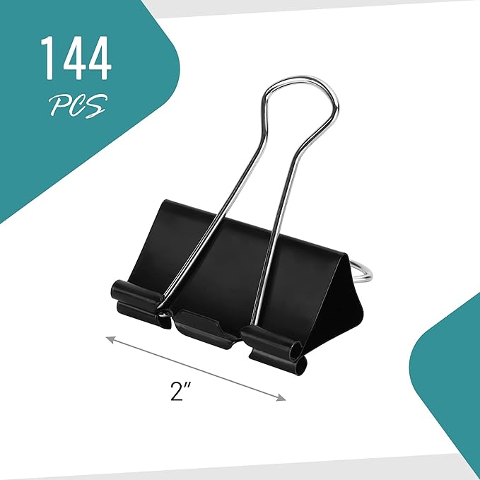 Binder Clips - 144 Pack Large Binder Clips, 2 Inch, File Clip - Image 3