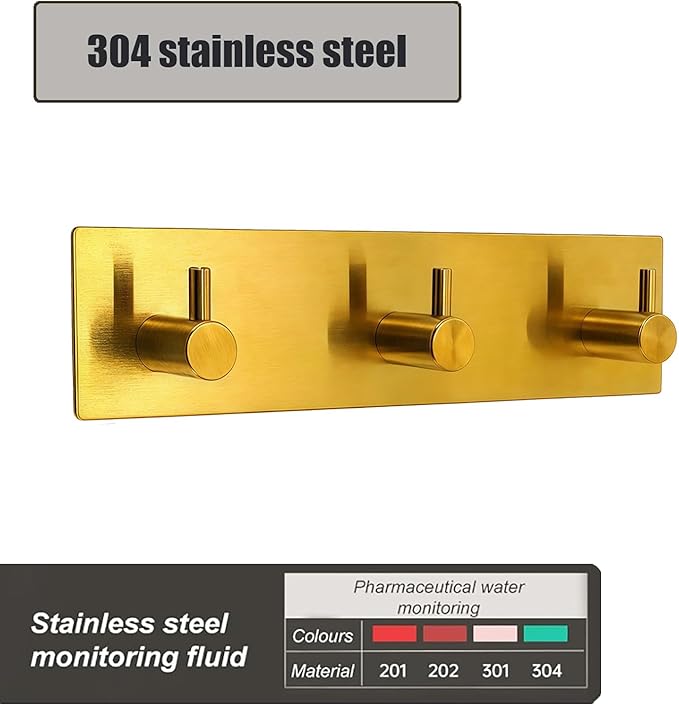 Kingdong Gold Key Holder for Wall 304 Stainless Key Hooks Adhesive Key Holder - Image 3