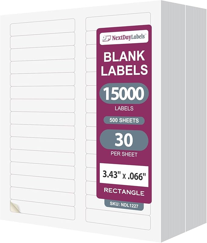 NextDayLabels - 3-7/16" x 2/3" Rectangular Sticker Labels by NextDayLabels