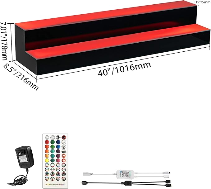 VEVOR LED Lighted Liquor Bottle Display Shelf, 2-Step 40-inch LED Bar Shelves - Image 8