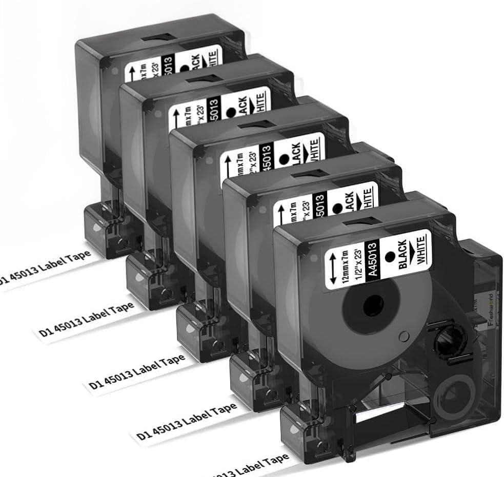 5X a45013 Label Tape Replace for DYMO Label Maker Refills 1/2 in 23Ft White by Freshworld
