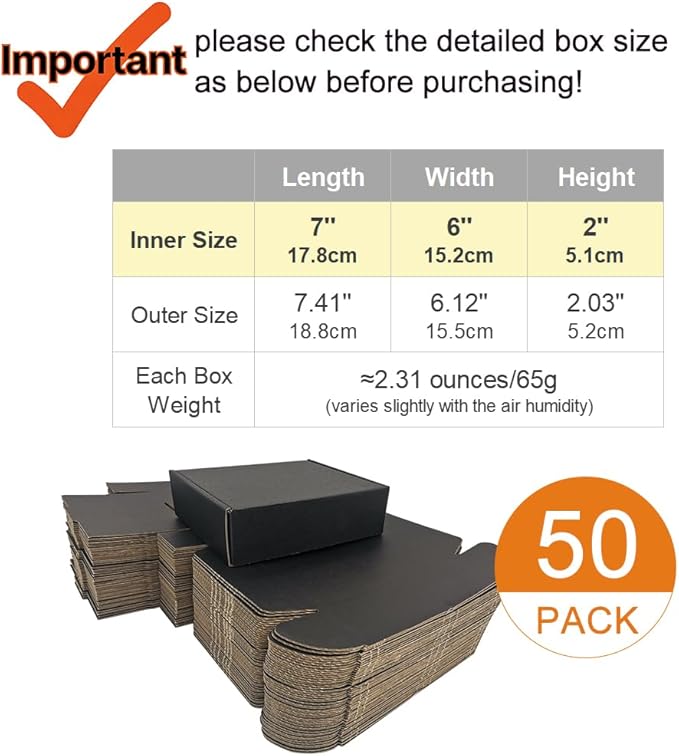 50 Pack 7x6x2'' Small Shipping Boxes, Corrugated Cardboard Mailers - Image 2