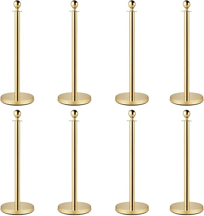 8PCS Gold Stanchion Posts with 5FT Red Velvet Ropes, Stainless Steel Crowd - Image 2