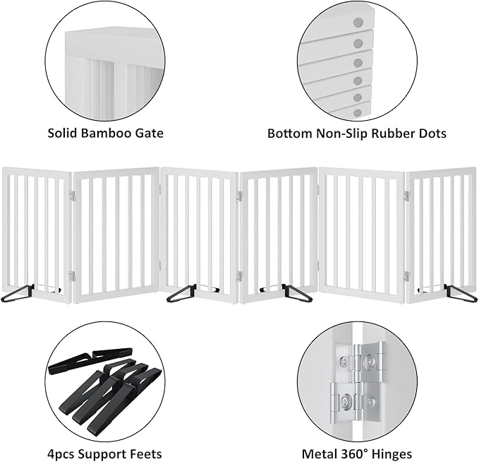 Wooden Dog Gate Freestanding Foldable 6 Panel Pet Gates Extra Wide Dog Gates - Image 5