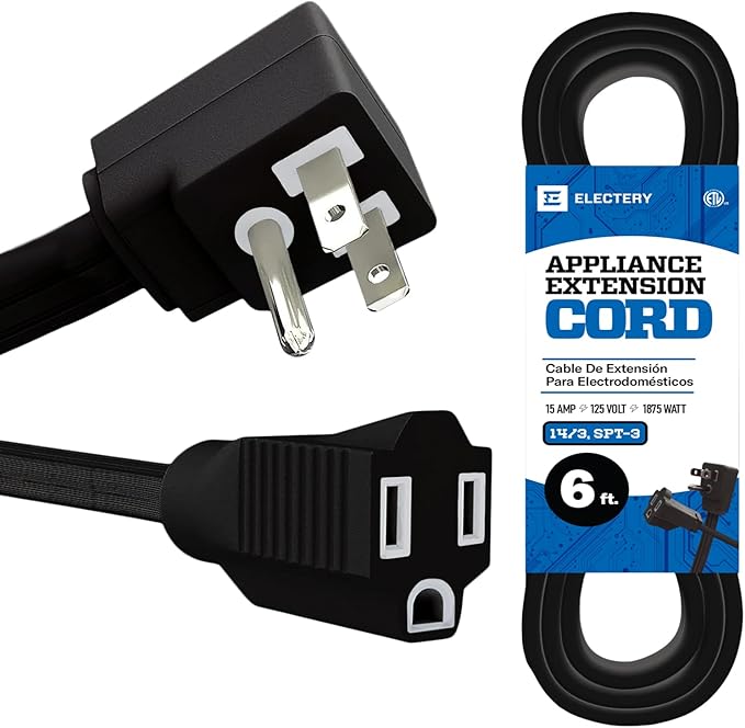 6 ft Heavy Duty Appliance Extension Cord, 14 AWG, 15A 125V 1875W, 3 Prong Flat by ELECTERY