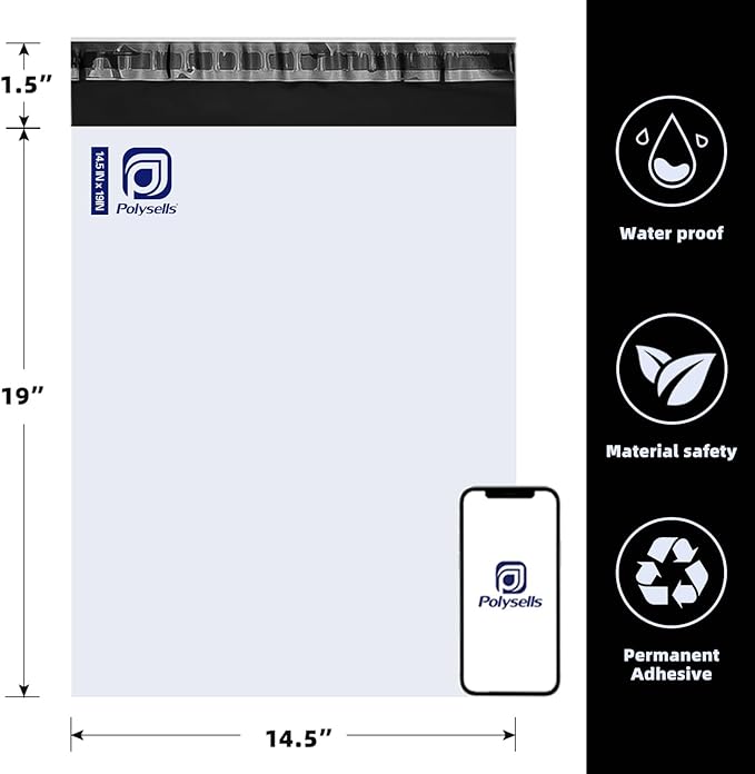 POLYSELLS 50 pcs 14.5x19 Inches White Poly Mailers Shipping Envelopes, Strong - Image 2