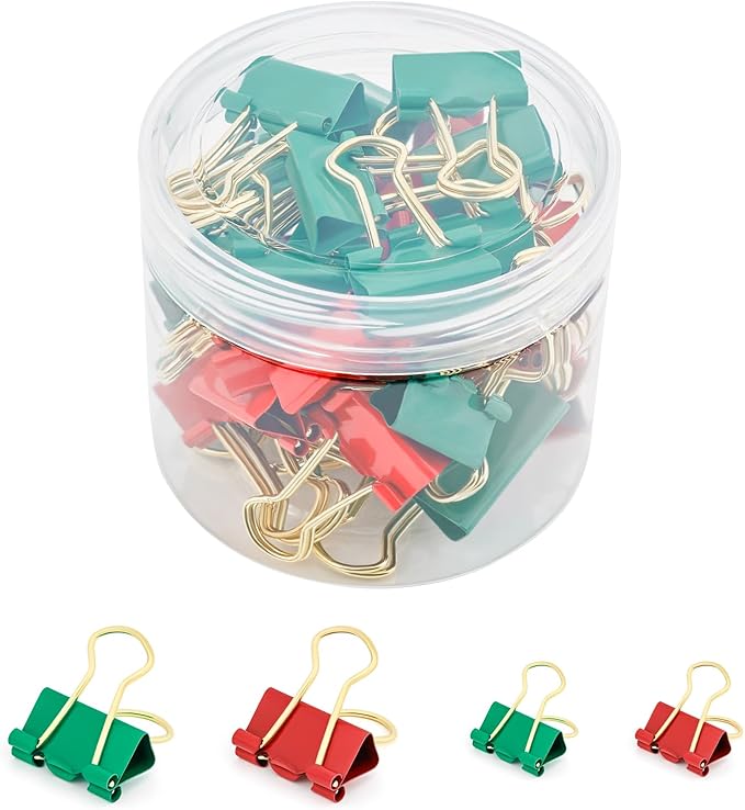 BAYTORY 40Pcs Binder Clips Colored, Christmas Binder Clips Assorted Sizes by BAYTORY