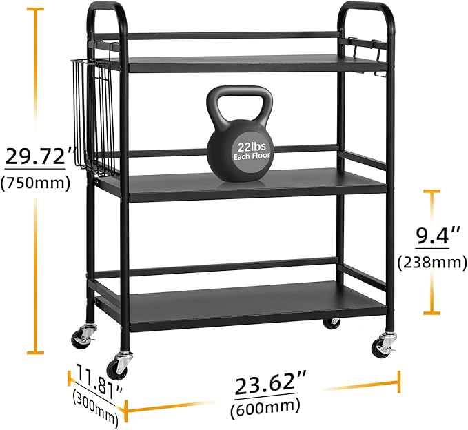 HDANI 3 Tier Metal Rolling Utility Cart, High Capacity Multi Purpose Heavy Duty - Image 2