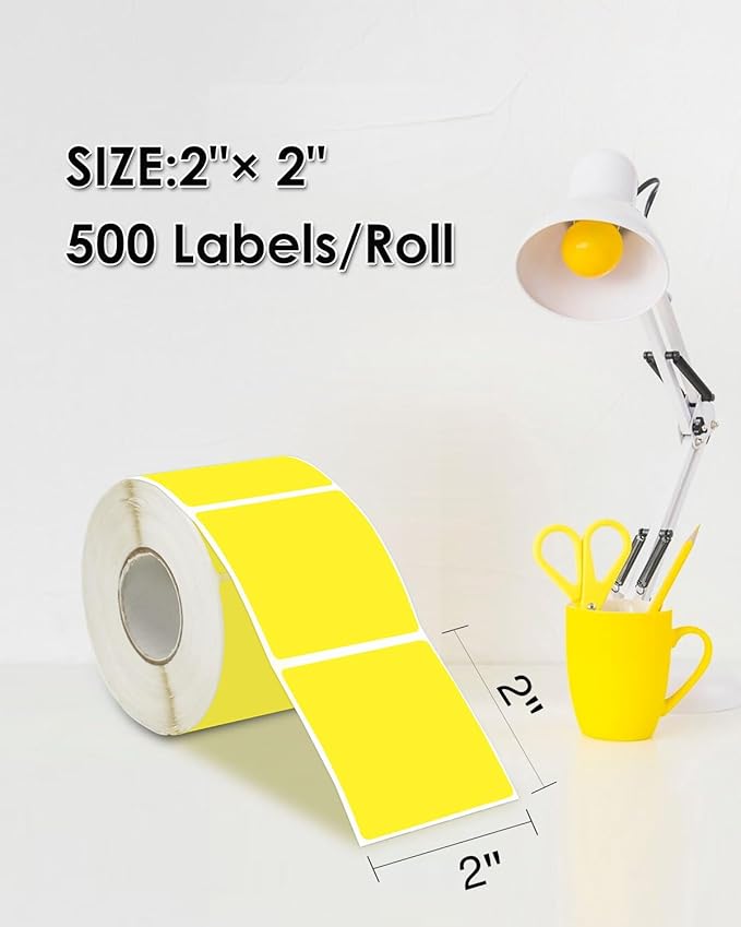 iEager Yellow Square Thermal Label Stickers, 500 Sheets/Roll - Image 2