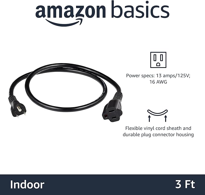 Amazon Basics Extension Cord, 13 Amps, 3 Foot - Image 2