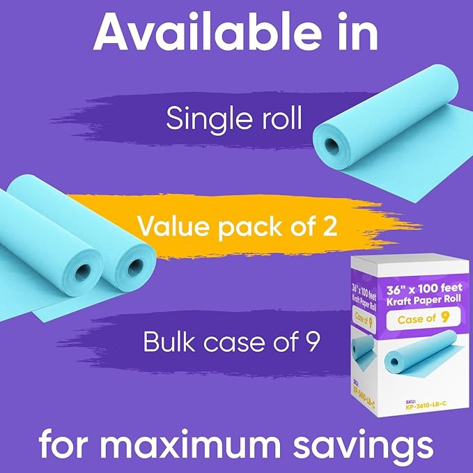 36" x 1200" Light Blue Kraft Paper Roll, 45 lbs Thickness, Made in USA Colored - Image 2