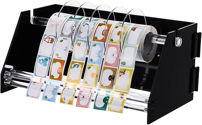 Foldable Acrylic Label Roll Dispenser, Adjustable Black Label Organizer by Lnrueg