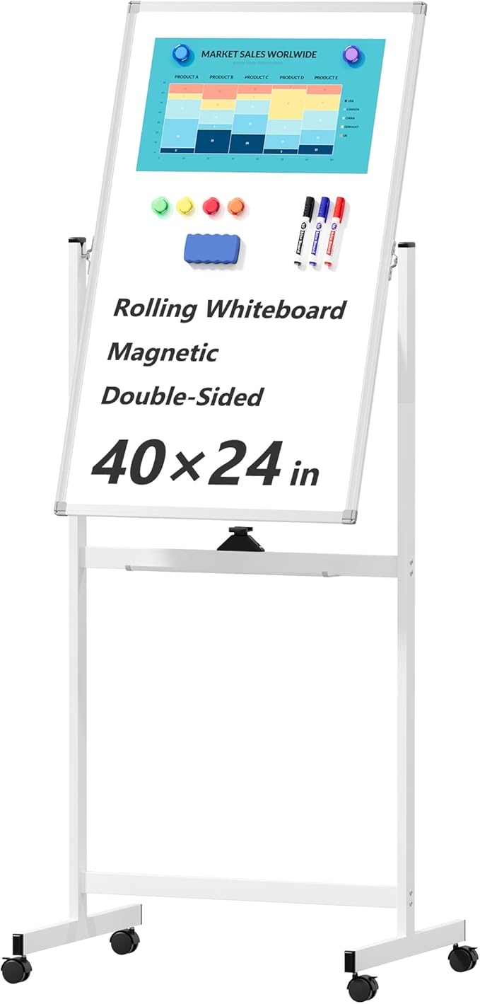 Rolling Whiteboard on Wheels, Portable Standing Dry Erase Board Easel by Neatsure