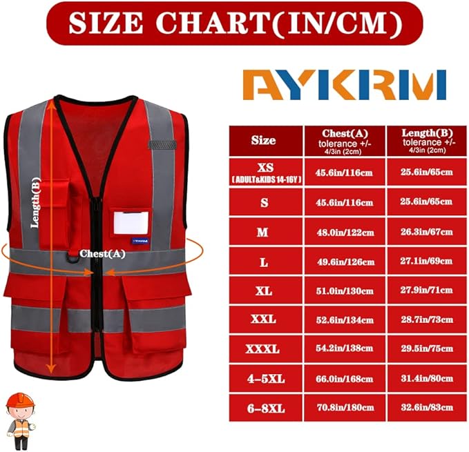 A-SAFETY Big and Tall Red Reflective Safety Vest 4XL 5XL - Image 2