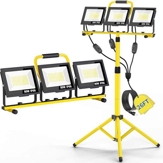 26400LM LED Work Lights with Stand, 3 Adjustable Head Portable Worklight with by ISUERFY-BornforGlowParty