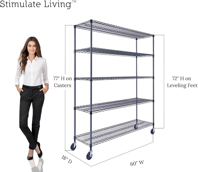 60"x18"x72" Prime Heavy Duty Black 5-Tier Wire Shelving NSF 4000 LBS MAX - Image 5