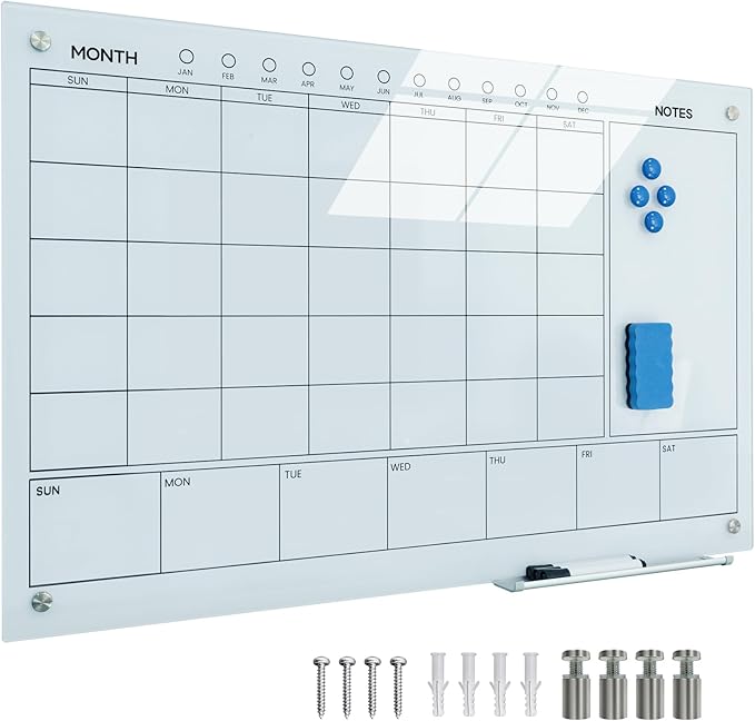 Magnetic Glass Whiteboard 36X24 Monthly Planner Calendar Dry Erase Board - Image 2