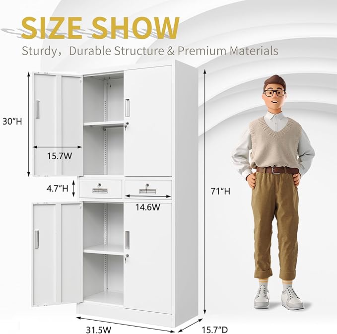Metal Storage Cabinet, 71 Inch Tall Metal Storage Cabinet - Image 3