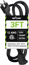 BN-LINK 3ft Outdoor Extension Cord, 12/3 SJTW Heavy Duty Power Cord, 3-Prong by BN-LINK