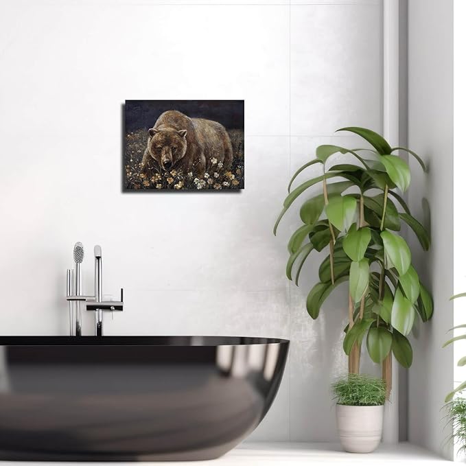 ZHENGYIN Brown Grizzly Bear Wall Art, Rustic Cabin Lodge Wildlife Canvas Print - Image 6