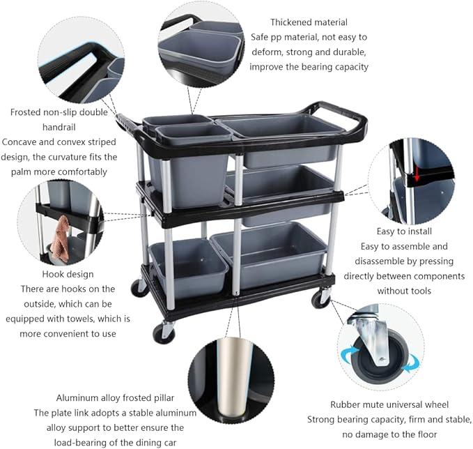 ZQZ-Store Storage Cart 3 Tier Heavy Duty Commercial Grade Utility Cart - Image 8