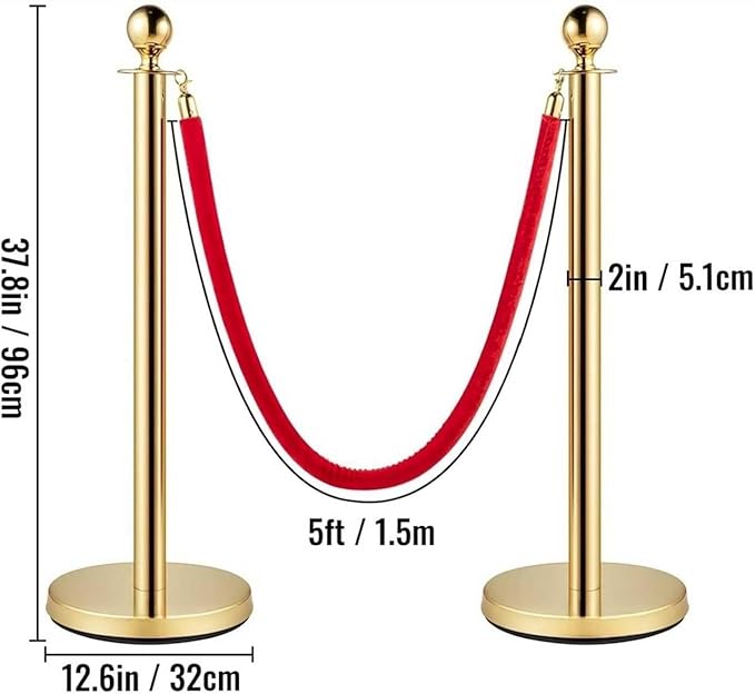 8PCS Gold Stanchion Posts with 5FT Red Velvet Ropes, Stainless Steel Crowd - Image 5
