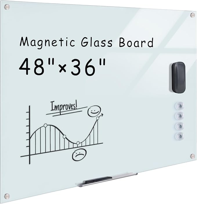 Mifuro Magnetic Glass Whiteboard，48"x36" Wall Mounted Frameless Dry Erase Board by MifuroOfficeProduct