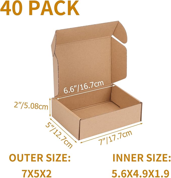 PHAREGE 7x5x2 inch Shipping Boxes Bulk 40 Pack Brown, Tab Lock Tuck Top Mailer - Image 2