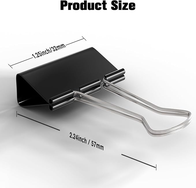 Medium Binder Clips, Heavy Duty Black Clips Hold 150 Sheets, Rust-Proof - Image 2
