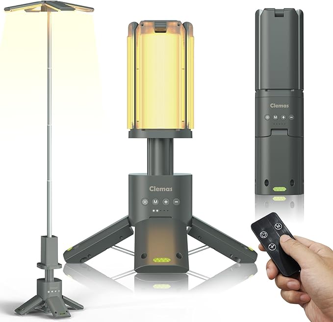 Telescopic Camping Lights with Remote Control, 14000 mAh Rechargeable, 6000LM by Clemas