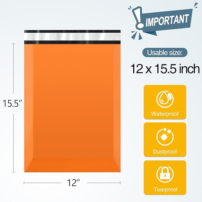 Famagic Poly Mailers 12x15.5 Inches 200 Pcs Orange Packaging Shipping Bags - Image 2