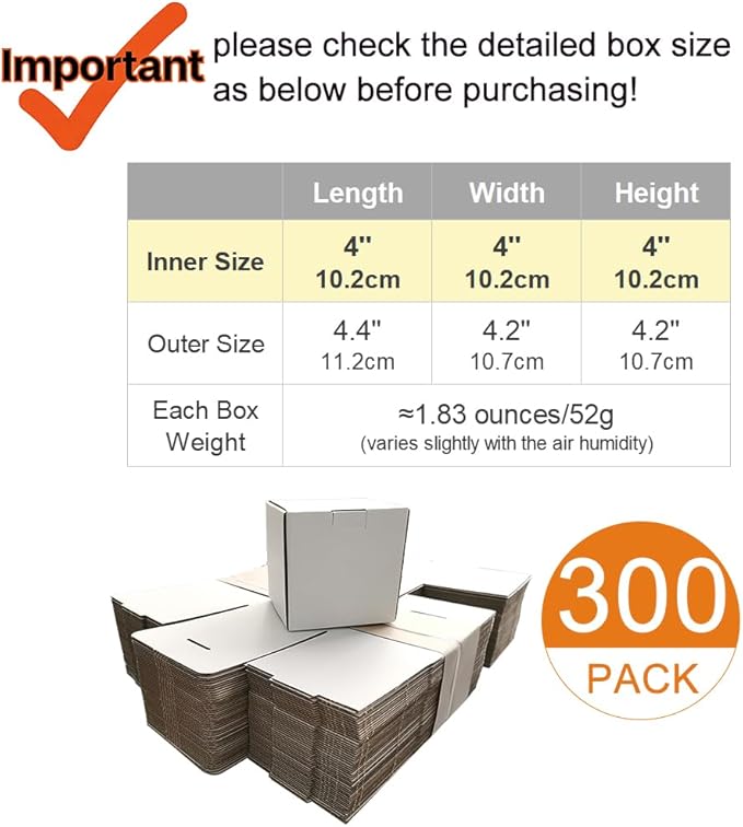 300 Pack 4x4x4'' Small Shipping Boxes, Corrugated Cardboard Mailers - Image 2