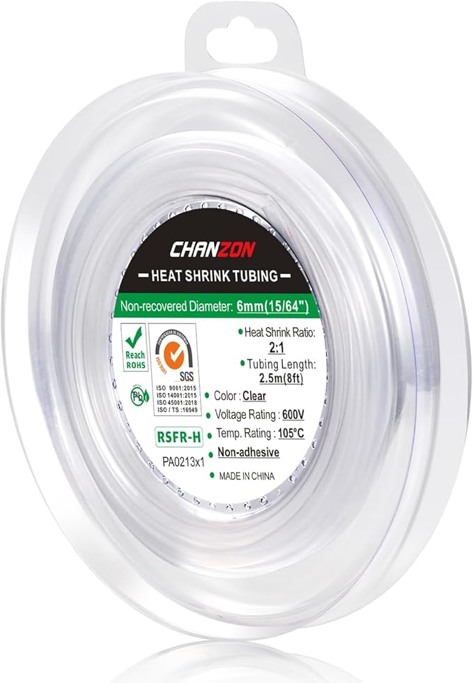 Chanzon 2:1 Ratio 1/4" Heat Shrink Tubing 8Ft Roll Clear/Transparent Polyolefin by Chanzon