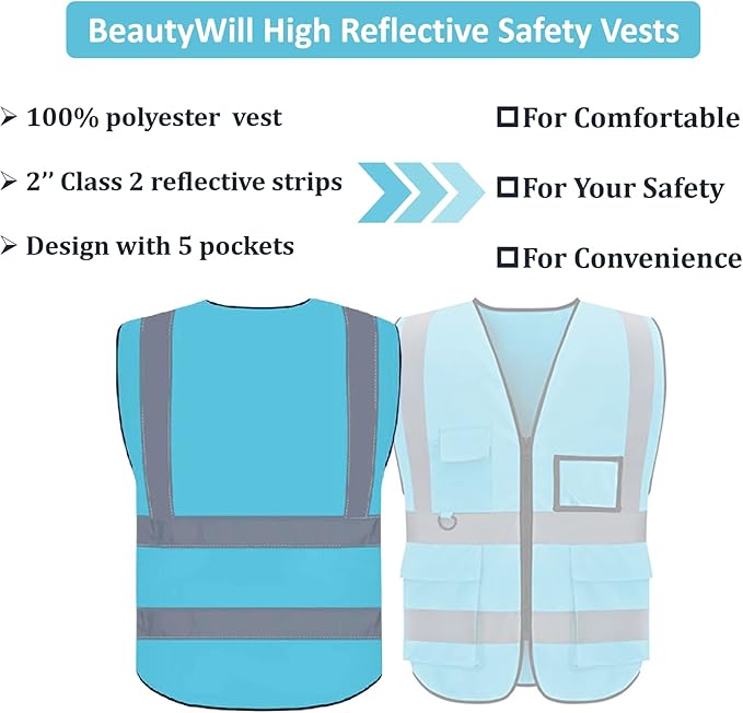 BeautyWill Custom Logo Safety Vest Class2 High Visibility Reflective Vest - Image 2