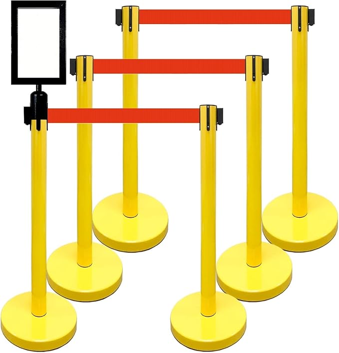 Retractable Stanchion, 6 SPECIALTY Posts + Signframe by VIP+Crowd+Control