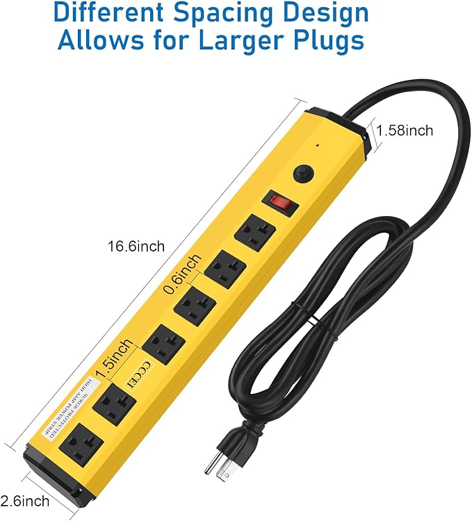 CCCEI Heavy Duty Power Strip Surge Protector 20 Amp, High Amp Industrial Shop - Image 6